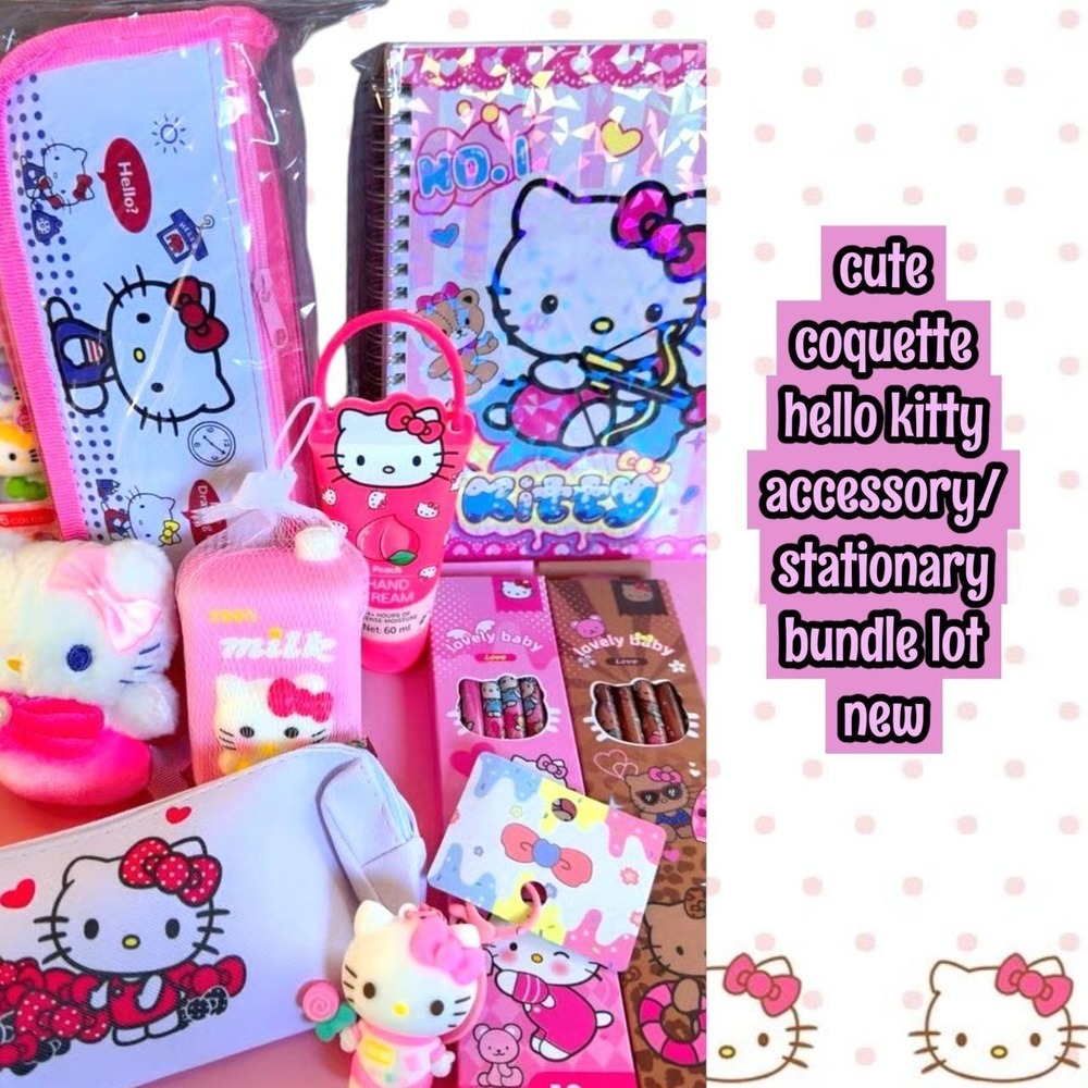 Y2K PINK COQUETTE HELLO KITTY ACCESSORIES STATIONARY LOT NEW